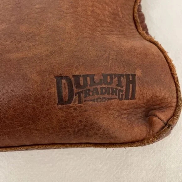 Duluth Trading Brown Leather Messenger Bag & Dust Bag Adjustable Shoulder Strap